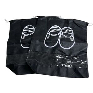 5/$25 2 Pk Travel Shoe Bags Drawstring Waterproof Gym Luggage Pool etc Black